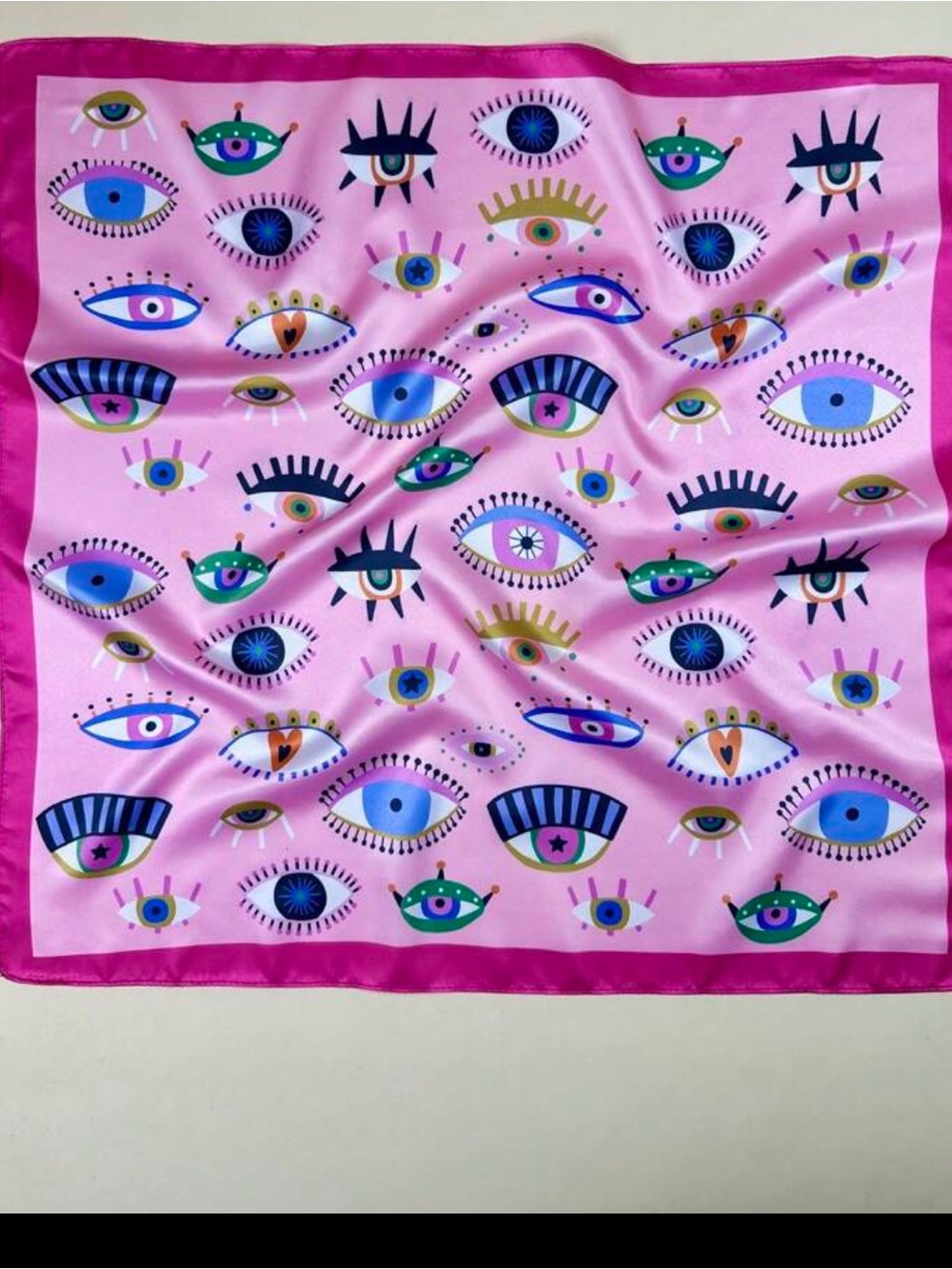 Pink Eye-Print Silk-Feel Square Scarf
